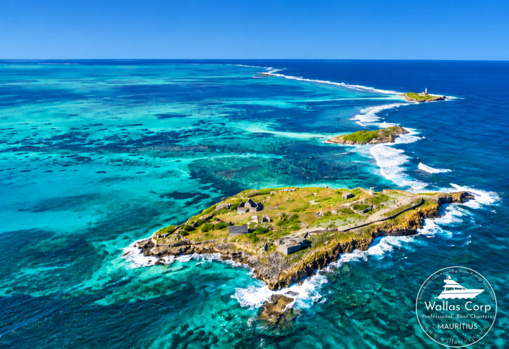 Turquoise lagoon surrounding Lighthouse Island in Mauritius