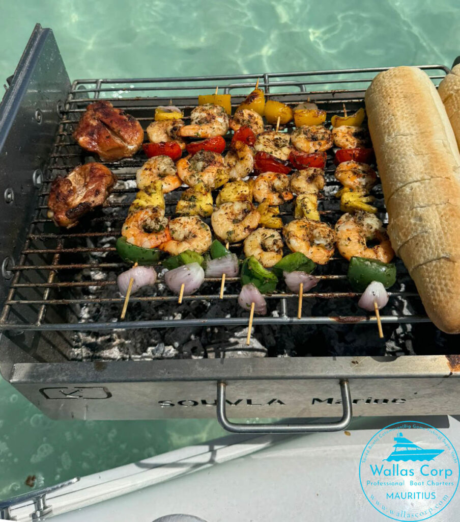 Seafood skewers prepared for a northern boat excursion