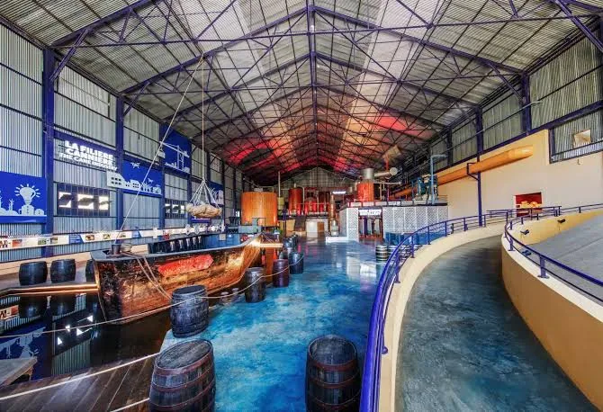 Exhibitions and historic machinery inside L’Aventure du Sucre in Mauritius
