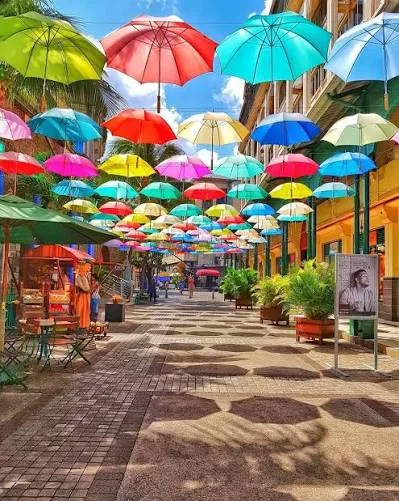 Colourful umbrellas at Caudan Waterfront, Port Louis