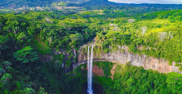 Chamarel Waterfall surrounded by forest, Mauritius